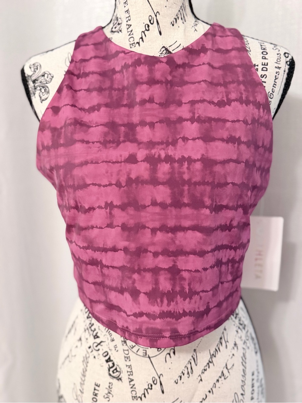 Athleta Conscious Crop Printed Bikini Top Purple Tie Dye D-DD Cup Large NEW